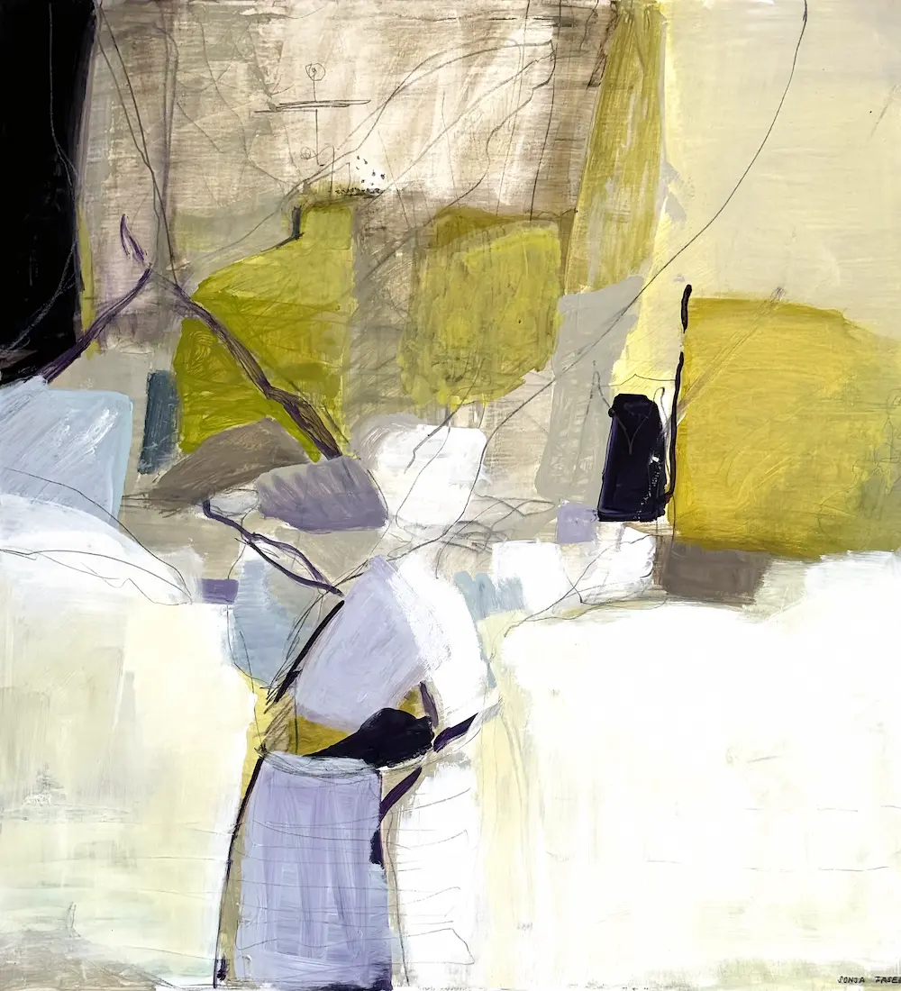 Peinture abstraite et colorée réalisée par Sonja Fasel